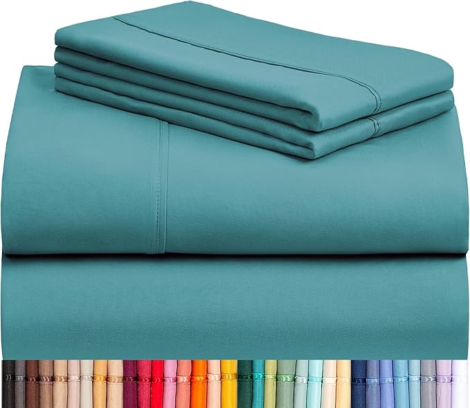 LuxClub 4 PC Full Sheet Set, Breathable Luxury Bed Sheets, Deep Pockets 18" Wrinkle Free Cooling Bed Sheets Machine Washable Hotel Bedding Silky Soft - Teal Full