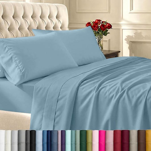 California Design Den Split King Sheets Sets for Adjustable Bed - Soft 400 Thread Count Sateen, Natural 100% Cotton Sheets with Deep Pockets, Breathable, and Durable Bedding Set - Sky Blue