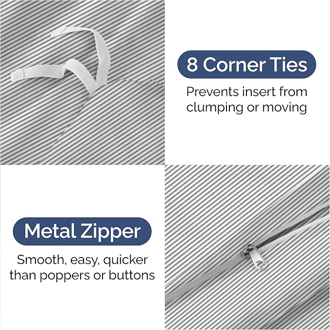 Duvet Cover Queen Size - Extra Soft Queen Size Duvet Cover - Lightweight, Breathable, Easy Care & Fade Free w/ Zipper Closures & Ties - 90" x 90" Inches - (Grey Stripes 2) Comforter Not Included