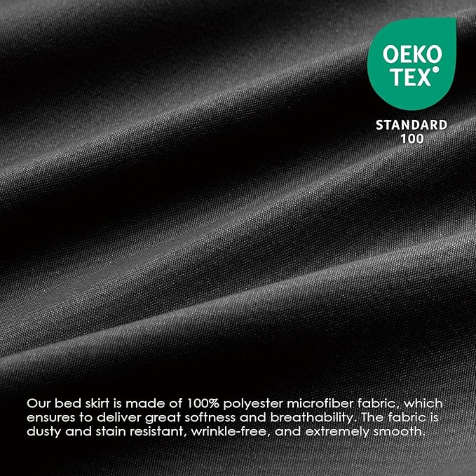FreshCulture King Bed Skirt, Dust Ruffle for King Size Bed, Easy Fit with 15-Inch Tailored Drop, Elastic Wrap Around Bed Skirt King Size, Hotel Quality Bed Skirts for Adjustable Bed (Black)