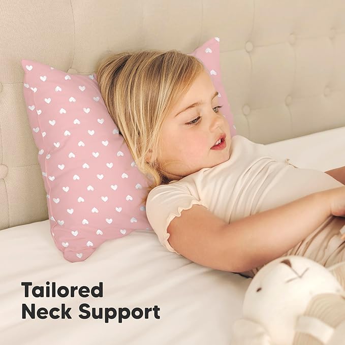 KeaBabies 2-Pack Toddler Pillows 2 Year Old to 5-13x18 Soft Organic Cotton Kids Pillow for Sleeping, Travel, School, Daycare, Nap, Toddler Bed, Machine Washable, Without Pillowcase (Hearts)