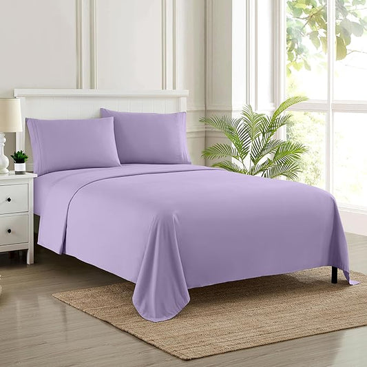 Twin Sheets - Breathable Luxury Sheets with Full Elastic & Secure Corner Straps Built In - 1800 Supreme Collection Extra Soft Deep Pocket Bedding Set, Sheet Set, Twin, Lavender