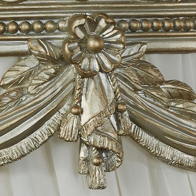 Touch of Class Platinum Swag and Bow Wall Teester Bed Crown | Ornate Canopy | Acanthus Leaves, Scrollwork, Floral, Beaded | Removable Rod for Drapes, Sheers | Elegant Traditional Classical