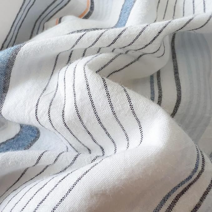 VM VOUGEMARKET Blue Striped Duvet Cover Set Queen 100% Washed Cotton Bedding Set 3 Piece Colorful Pinstripes Comforter/Quilt Cover with Zipper Closure Corner Ties,Modern Cozy