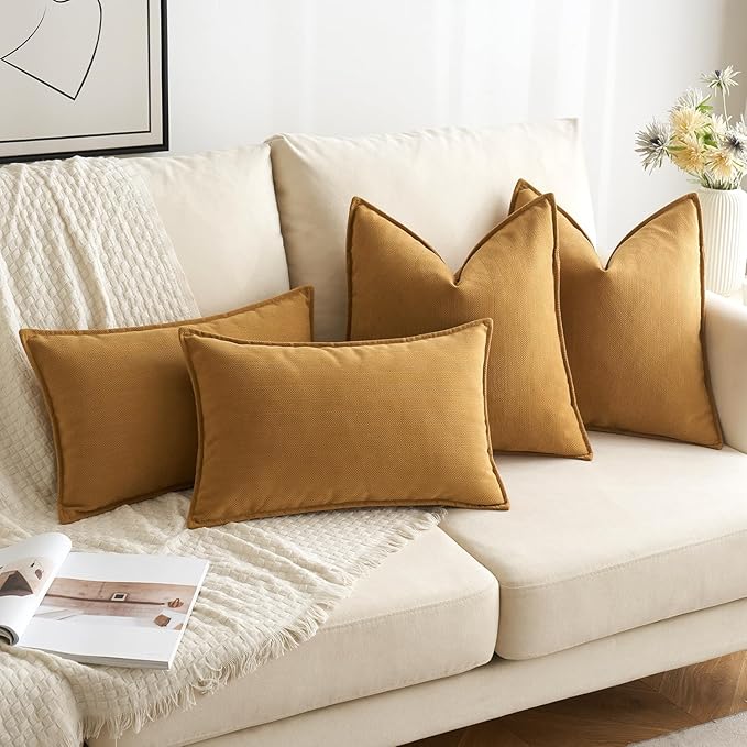 MIULEE Pack of 2 Mustard Yellow Decorative Pillow Covers 24x24 Inch Soft Chenille Luxurious Couch Throw Pillows Boho Cushion Covers Euro Shams Elegant Design for Sofa Bed Living Room Spring Decor