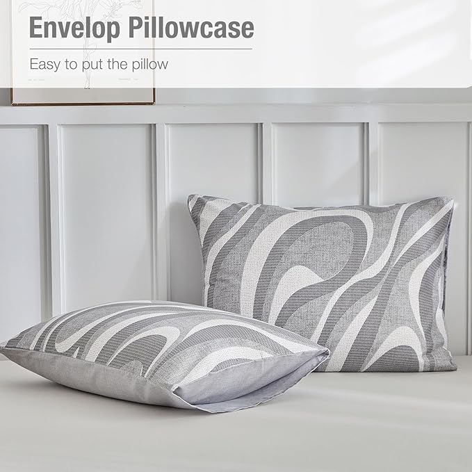 Lekesky Grey Duvet Cover Queen Size, Abstract Geometric Print Queen Comforter Cover, 3 Pieces Soft Microfiber Modern Bedding Set with 2 Pillowcases 20"x26" (No Comforter)