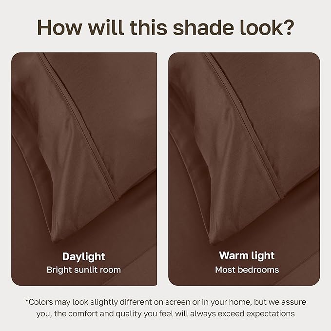 California Design Den Queen Sheet Set - Soft 400 Thread Count Sateen, Natural 100% Cotton Sheets for Queen Size Bed with Deep Pockets, and Durable Bedding Set - Espresso Chocolate Brown