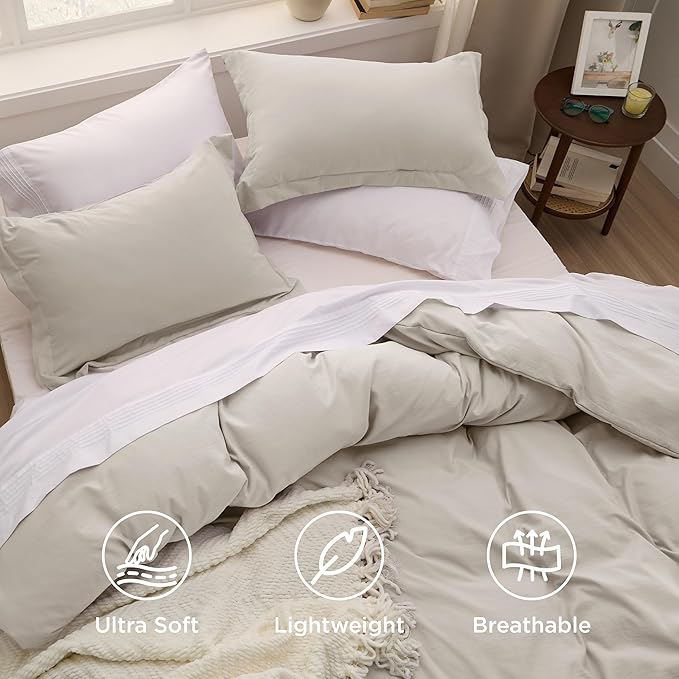 Bedsure Duvet Cover King Size - 3 Pieces Prewashed Cotton-Like Extra Soft Bedding Set, Includes 1 Duvet Cover 104x90 Inches with Zipper Closure & 2 Pillow Shams, Linen, Comforter Not Included