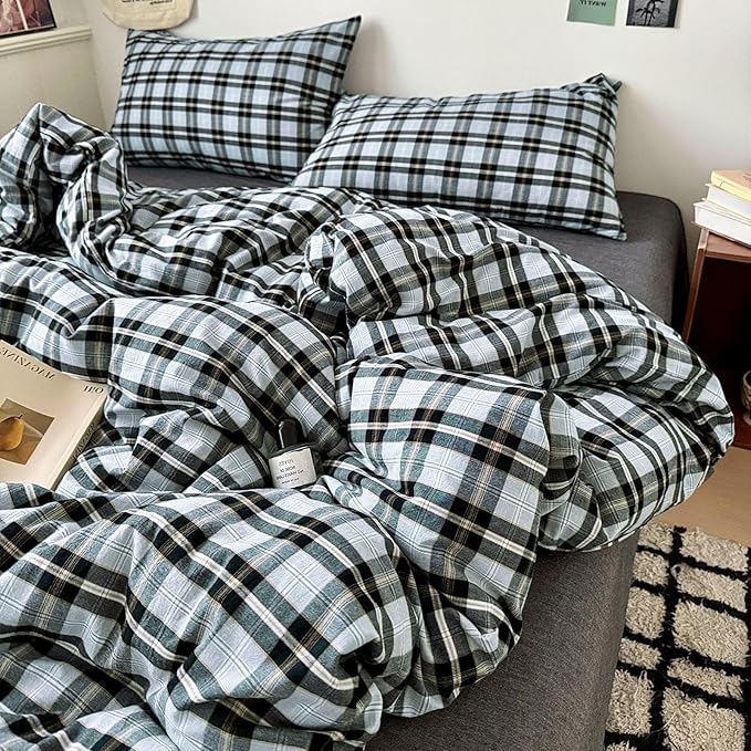 LifeTB Vintage Buffalo Plaid Comforter Set King, Modern Style Grey Black Grid Bed Comforter with 2 Pillowcases, 3 Pieces Soft Fluffy Checkered Pattern Comforter Farmhouse Gingham Plaid Bedding Set