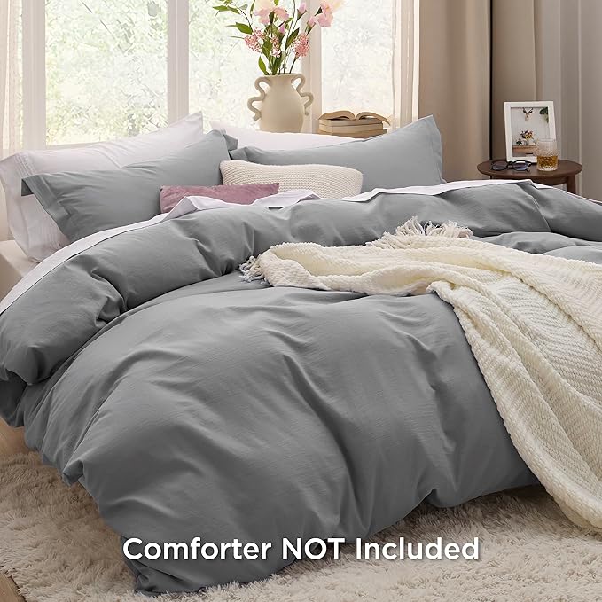 Bedsure Grey California King Duvet Cover - Prewashed Cotton-Like Polyester Extra Soft Bedding Set, Includes 1 Cal King Duvet Cover 104x98 Inches with Zipper Closure & 2 Pillow Shams, No Comforter