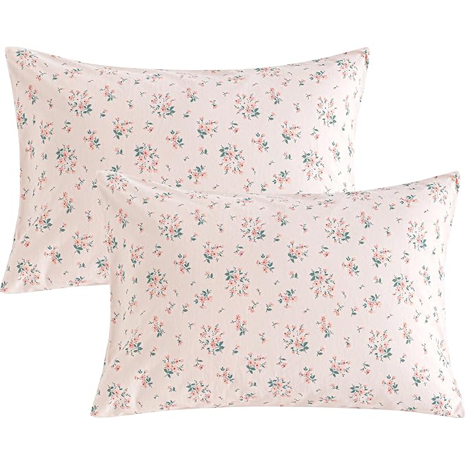 NTBAY 2 Pack 100% Natural Jersey Cotton Toddler Pillowcases, Super Soft and Breathable Travel Pillow Cases with Envelope Closure for Nursery, 13x18 Inches, Pink Floral