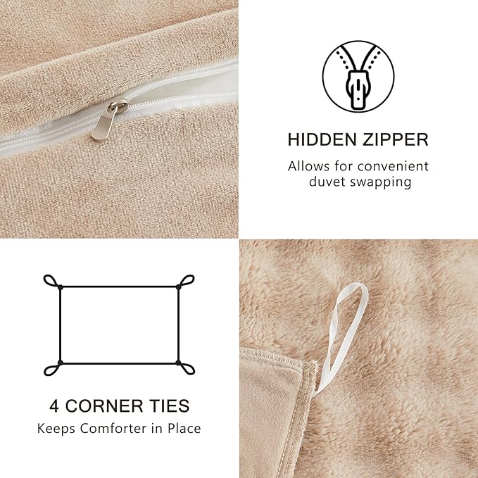 EMME Faux Fur Duvet Cover Twin Size, 2 Pieces Ultra Soft Fluffy Comforter Cover, Cozy Warm for Winter, Luxury Elegant Shaggy Bubble Design Bedding, 1 Duvet Cover & 1 Pillow Shams (Twin, Beige)