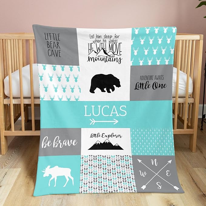 Custom Baby Blanket with Name, Thin Breathable Custom Blanket for Kids Soft Flanne Swaddle Blankets Personalized Baby Gifts for Infant Newborn Shower, Blue Fog