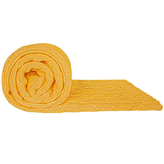 NTBAY 100% Pure Cotton Cable Knit Toddler Blanket, Super Soft Warm Breathable 30x40 Baby Blanket for Crib, Stroller, Nursery, Travel, Newborn, 30x40 Inches, Turmeric