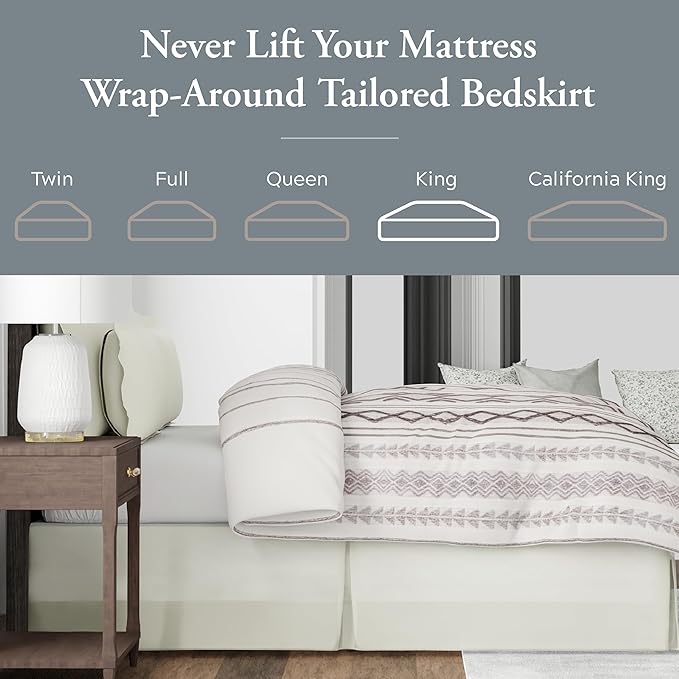 Bed Maker’s Never Lift Your Mattress Wrap Around Bed Skirt, Classic Style, Low Maintenance Wrinkle Resistant Fabric, Traditional 14 Inch Drop Length, Cream, King