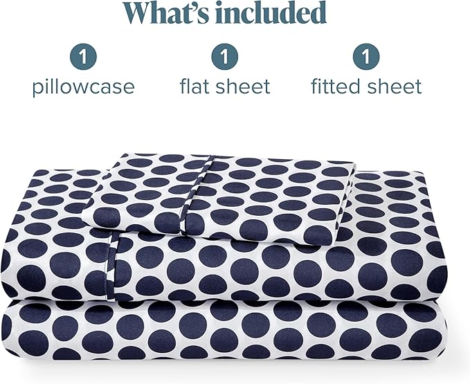 Bare Home Twin Sheet Set - 1800 Ultra-Soft Microfiber Deep Pockets - Easy Fit - Extra Soft - 3 Piece Set - Bedding Sheets & Pillowcases (Twin, Pennytile - White/Midnight)