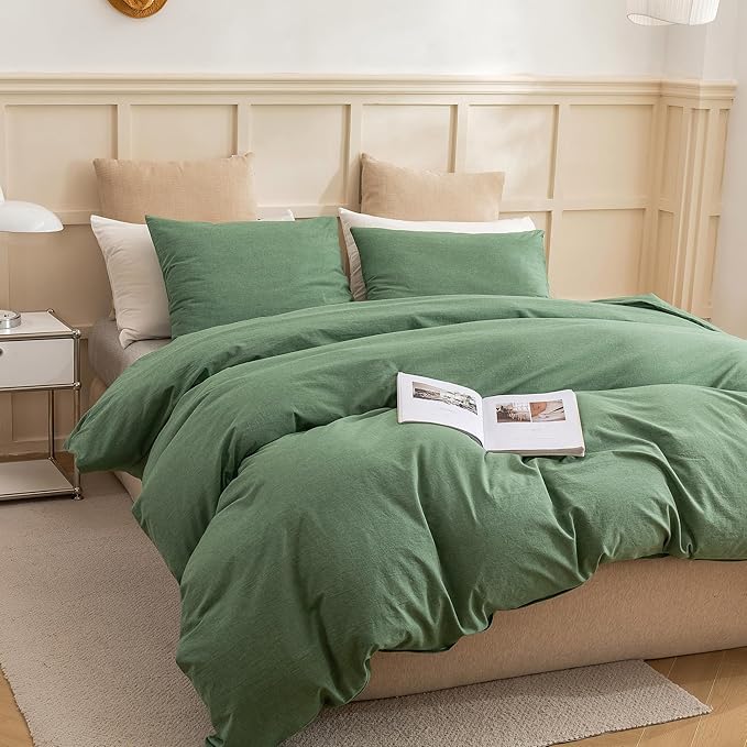 ECOCOTT Sage Green Duvet Cover California King Size, 100% Washed Cotton 3-Piece Bedding Set - Ultra Soft, Breathable & Easy Care with Zipper Closure and 2 Pillowcases