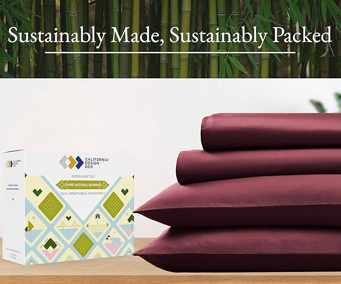 California Design Den Rayon from Bamboo Sheets Split King Sheet Set for Adjustable Bed, Includes Twin Deep Pocket Fitted Sheets, Soft & Cooling Burgundy Sheets (Split King, Burgundy)