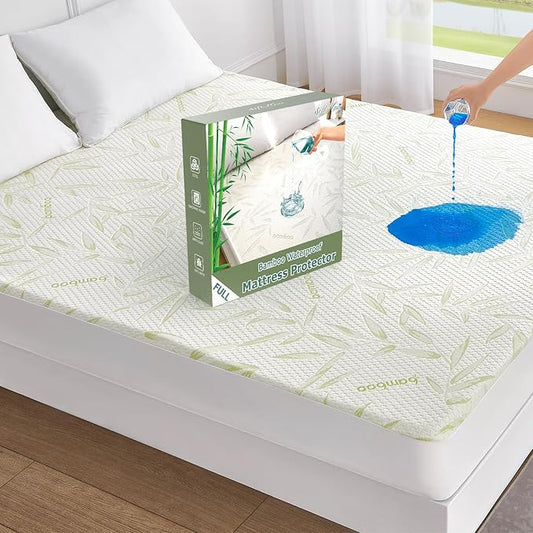 Full Size Mattress Protector Waterproof Mattress Pad Washable Bamboo Rayon Mattress Cover Breathable Noiseless Bed Protector 5" - 21'' Elastic Fitted Deep Pocket