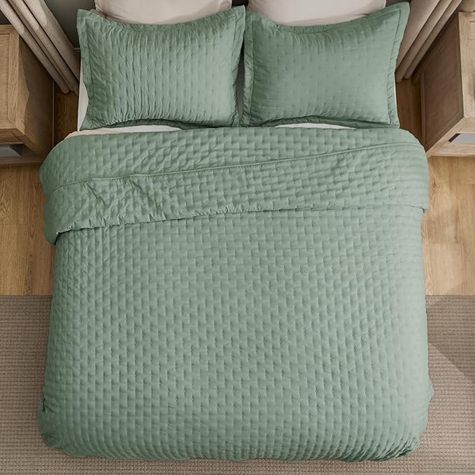 Bedsure Quilts Queen Size - Sage Green Bedspread Queen Size & Lightweight Comforter, Modern & Boho Coverlet with Clover Pattern, Ultra Soft All-Season Bedding, 90 x 96 Inches