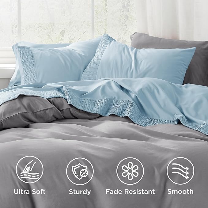 Bedsure California King Sheet Sets - 4 Pieces Soft Cal King Sheets - Breathable & Cooling - Hotel Luxury - Easy Care Polyester Microfiber Bedding for Women, Men, Light Blue