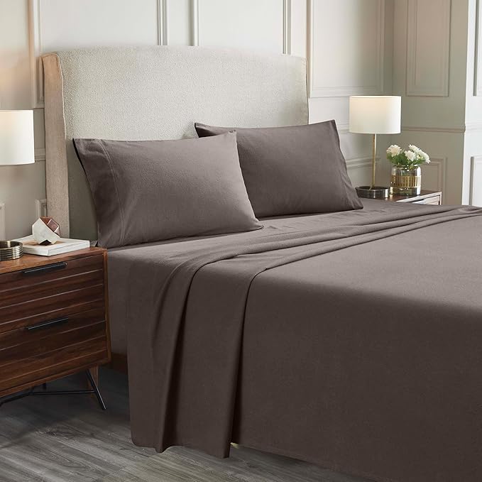 Superior Flannel Cotton Bed Sheet Set, Set Includes: One Flat Sheet, One Fitted Sheet and One Pillowcase, Breathable, Modern Solid Classic, Twin, Charcoal