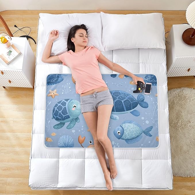 Waterproof Bed Pad Reusable Changing Pad Toddler Mattress Protector Large Pee Pad Baby Diaper Pad Soft Washable Liner Blue Turtle Fish Crabs Starfish