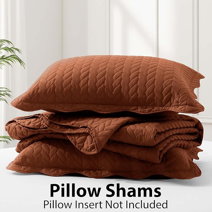 MOONLIGHT20015 Quilt King Size (106" x 96") with 2 Pillow Shams (20" x 36"+2") for All Seasons - 3 Pcs Lightweight Bedding Set Reversible Coverlet Embossed Quilted Bedspread (Rust)