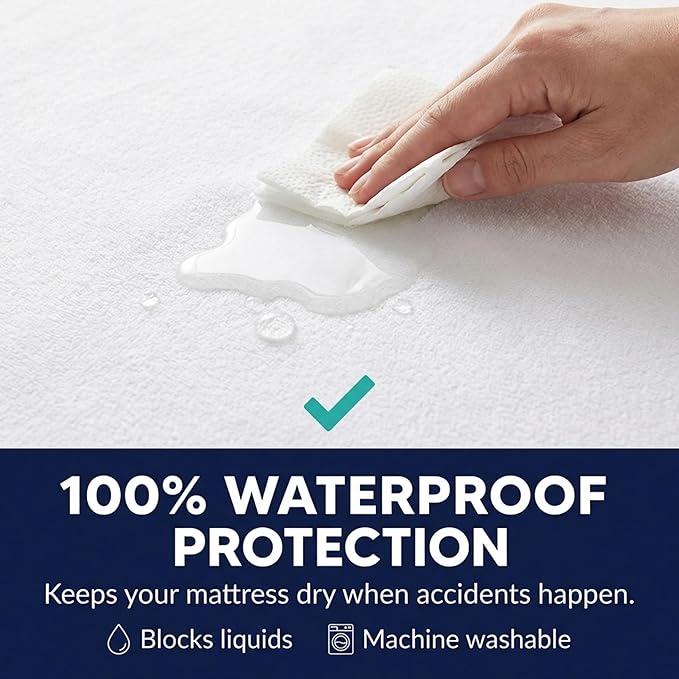 Zippered Waterproof Mattress Encasements - Hypoallergenic Mattress Protector Cover with Soft Cotton Terry Fabric Top - Queen Size 60' x 80'