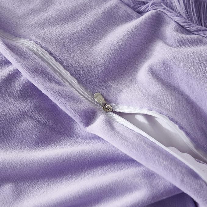 Uhamho Faux Fur Velvet Fluffy Bedding Duvet Cover Set Down Comforter Quilt Cover with Pillow Sham, Ultra Soft Warm (Lilac, Twin)