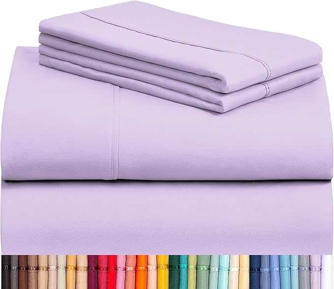 LuxClub 3 PC Sheet Sheets Deep Pockets 18" Eco Friendly Wrinkle Free-Kids-Fitted Sheets Machine Washable Hotel Bedding Silky Soft - Lavender Twin