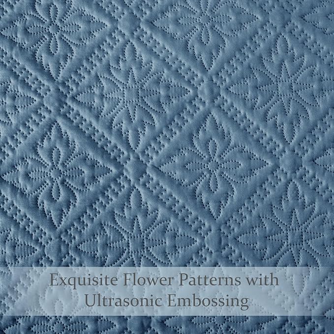 Exclusivo Mezcla Twin Quilt Bedding Set, Lightweight Soft Bedspreads Coverlets with 1 Pillow Sham, Modern Grayish Blue Quilts Twin XL Size for All Seasons