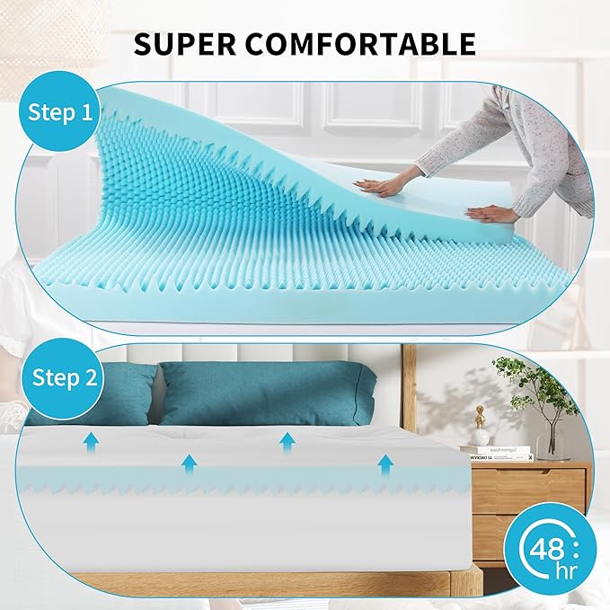 HOMBYS 6 Inches Thickness Mattress Topper Queen Size, Dual Layer Design Soft Pillow Top Mattress Topper, Puffy Mattress Pad Topper for Back Pain Reilef