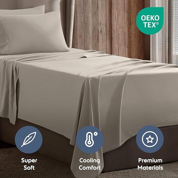 Nestl Twin Sheet Set - 1800 Ultra-Soft Microfiber Twin Bed Sheets - Double Brushed - Deep Pockets - Easy Fit - Extra Soft - 3 Piece Set - Bedding Sheets & Pillowcases (Twin, Linen)