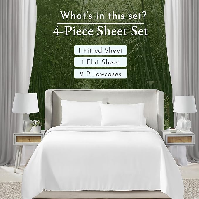 California Design Den Rayon Sheets Cal King, Luxury Cooling, White for California King Size Bed with Deep Pocket Fitted Sheet