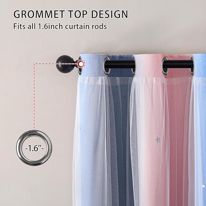XiDi Blackout Curtains for Girls Bedroom Decor, Ideal for Kids Room with Unicorn Theme Princess Room Decor 84 inch Length Curtain 2 Panels Set Pink/Grey/Blue