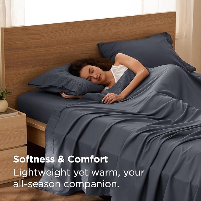 Bedsure Queen Sheet Set - 4 Pieces Soft Queen Size Sheets - Breathable & Cooling - Hotel Luxury - Easy Care Polyester Microfiber Bedding for Women, Men, Dark Grey