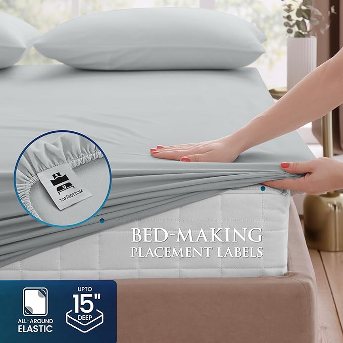 Utopia Bedding King Size 4 Piece Sheet Set - Brushed Microfiber - Soft Bed Sheets for King Size Bed - Includes 1 Fitted, 1 Flat, & 2 Pillow Cases - Deep Pocket (Light Grey)