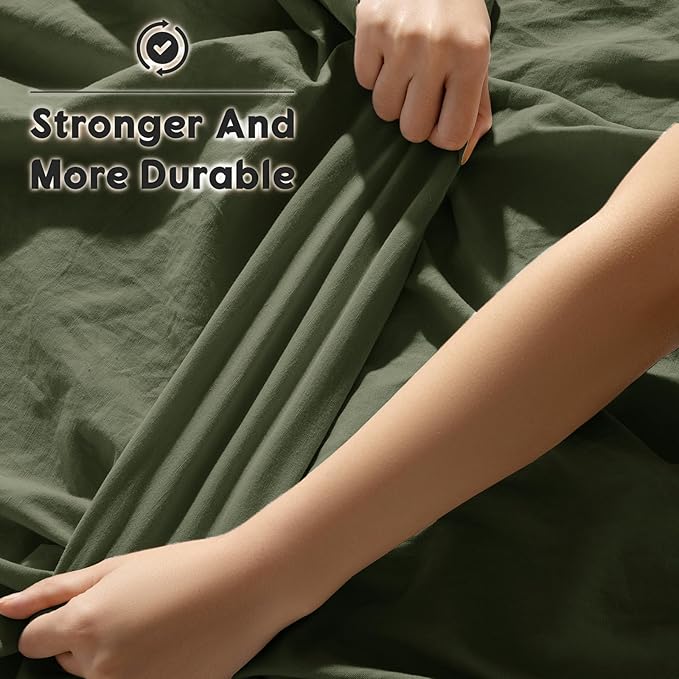SONORO KATE 100% French Pure Linen Sheets, Breathable and Durable Line Twin XL Size Sheets, Anti-Tear Line Bed Sheets, Machine Washable, 16 Inch Deep Pocket - 3 Piece (Olive Green, Twin XL)