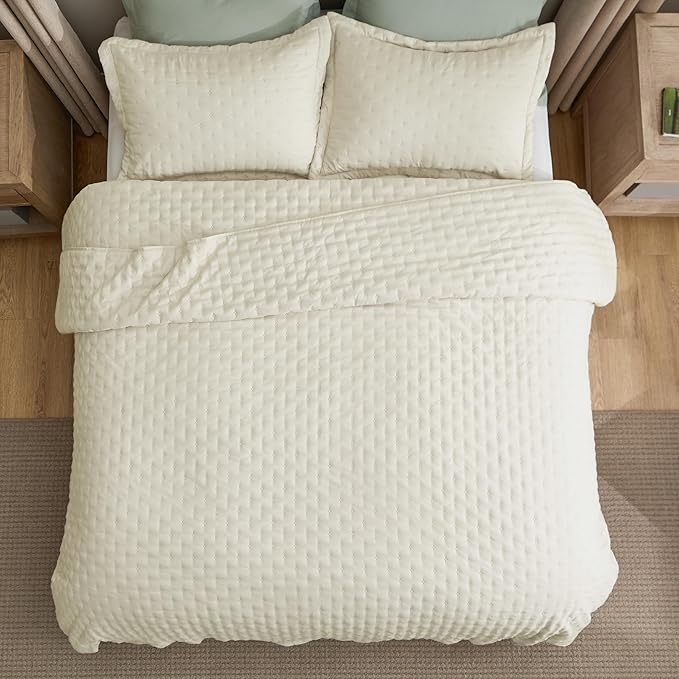 Bedsure Quilts Queen Size - Ivory Bedspread Queen Size & Lightweight Comforter, Modern Cottage Coverlet with Clover Pattern, Ultra Soft All-Season Bedding, 90 x 96 Inches