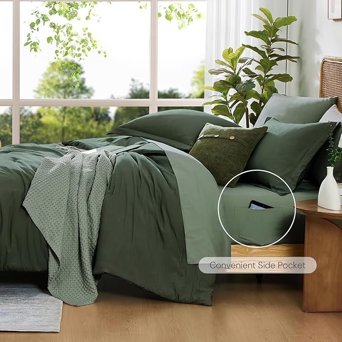 WRENSONGE Queen Comforter Set - 7 Pieces Deep Forest Soft Bed in a Bag Queen with Fitted Sheet, Flat Sheet, 2 Pillow Shams, and 2 Pillowcases- Warm Bedding Sets for All Season