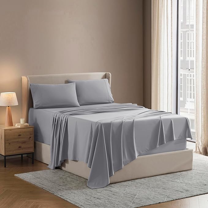 Nestl Split King Sheet Set - 1800 Ultra-Soft Microfiber Bed Sheets - Double Brushed - Deep Pockets - Easy Fit - 5 Piece Set - Bed Sheets & Pillowcases (Split King, Grey)
