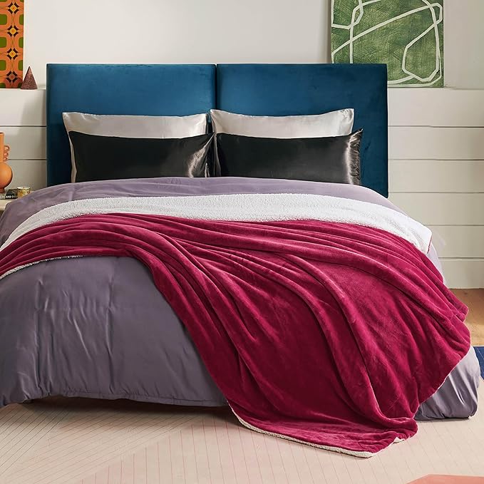 Bedsure GentleSoft Sherpa Fleece Blankets King Size for Bed, Non-Heated, Thick and Warm Throw for Girls and Women, Soft Fuzzy Plush King Christmas Blanket for Winter, Red, 108x90 Inches