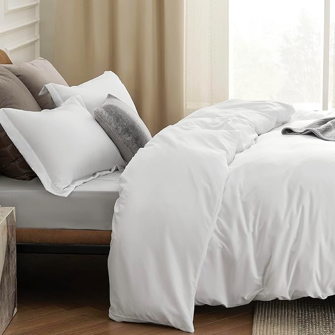 Bedsure Duvet Cover California King Size - Soft Double Brushed Bedding Set for Kids & Adults, Zipper Closure, 3 Pieces, Includes 1 Duvet Cover (104"x98") & 2 Pillow Shams, NO Comforter, White