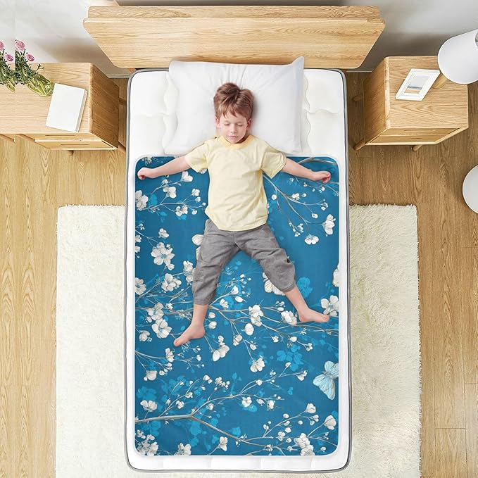 Waterproof Bed Pad Reusable Changing Pad Toddler Mattress Protector Large Pee Pad Baby Diaper Pad Soft Washable Liner Deep Blue Floral Butterfly