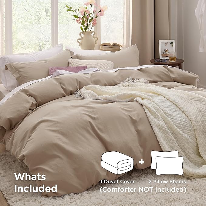Bedsure Deep Beige Oversized King Duvet Cover - 3 Pieces Prewashed Cotton-Like Polyester Extra Soft Bedding Set, Includes 1 Duvet Cover 120x98 Inches with Zipper Closure & 2 Pillow Shams, No Comforter