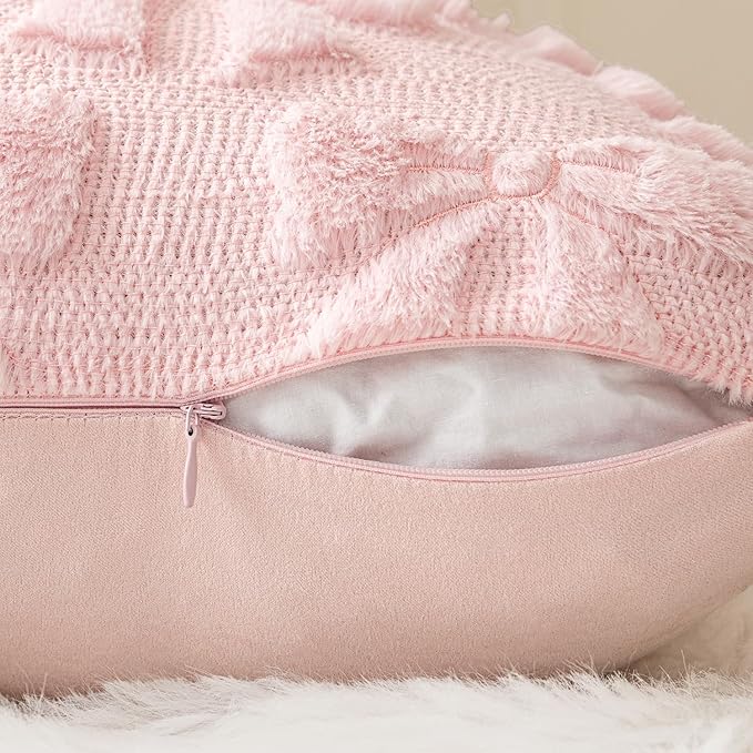 MIULEE Light Pink Bow Pillow Covers Coquette Room Decor Aesthetic Set of 2 Decorative Cute Girl Vlentine Pillow Covers Spring Soft Plush Faux Pillowcase for Preppy Room Decor Bedroom Couch,24x24 Inch