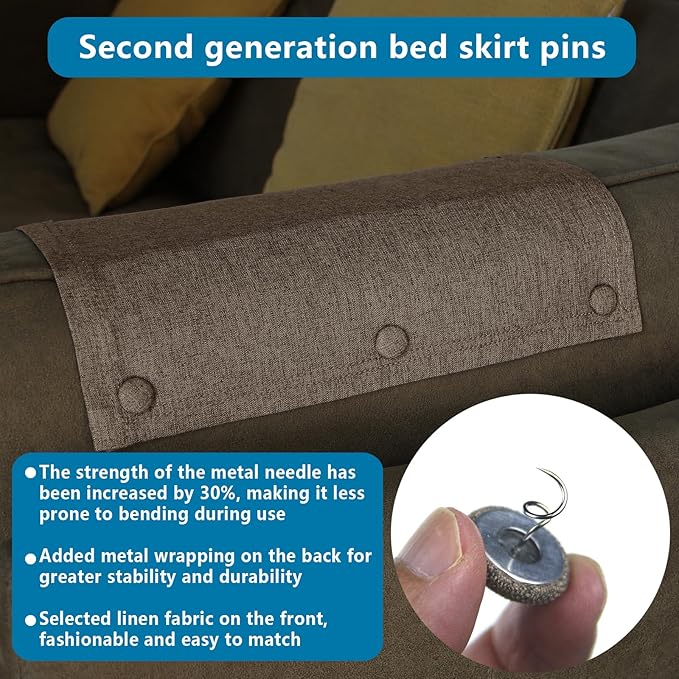 Flax Covered Button Twist Pins - for Bed Skirts Pins,Sofa,Upholstery,Armchair Caddies, Armrest Covers, Slipcovers (12, M-Brown 12)