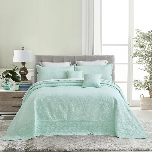 Oversized King Bedspread, Ultrasonic Lightweight Bedding Cover, Paisley Pattern, Reversible, 5 Piece, 100% Microfiber, Skylight