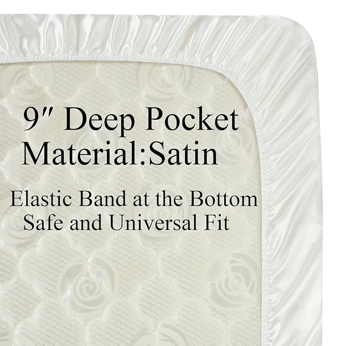 Knlpruhk Silk Fitted Crib Sheet 28" x 52" Surface (100% Pure Mulberry Silk) – 9" Deep Pocket (Satin) for Baby Hair 19 Momme 6A High Grade Fibers Ultra Soft Smooth Breathable White